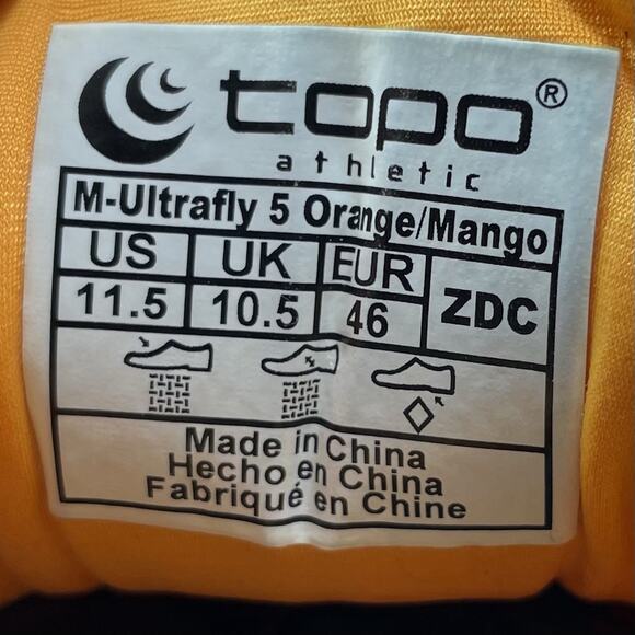 Topo Ultrafly 5 Running Shoes Mens Size 11.5 Orange Mango Knit Athletic Low - Picture 7 of 11